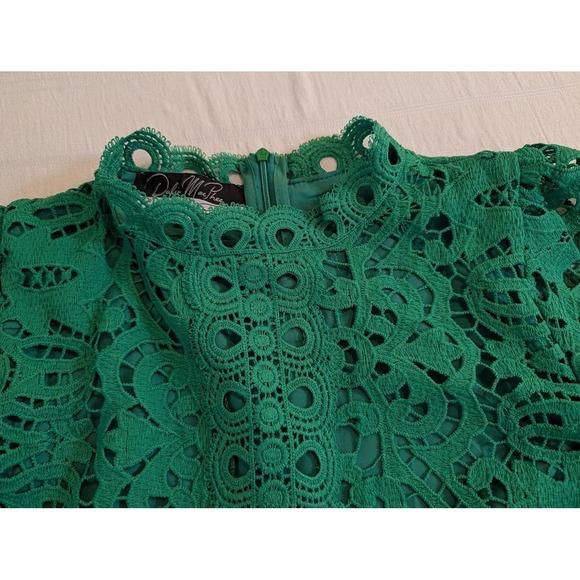 Dalia MacPhee Green Lace Midi Dress Long Sleeve Mock‎ Neck Womens Size Small - Picture 8 of 9